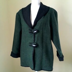 Vintage green herringbone Shawl-collar boiled wool jacket toggle closure